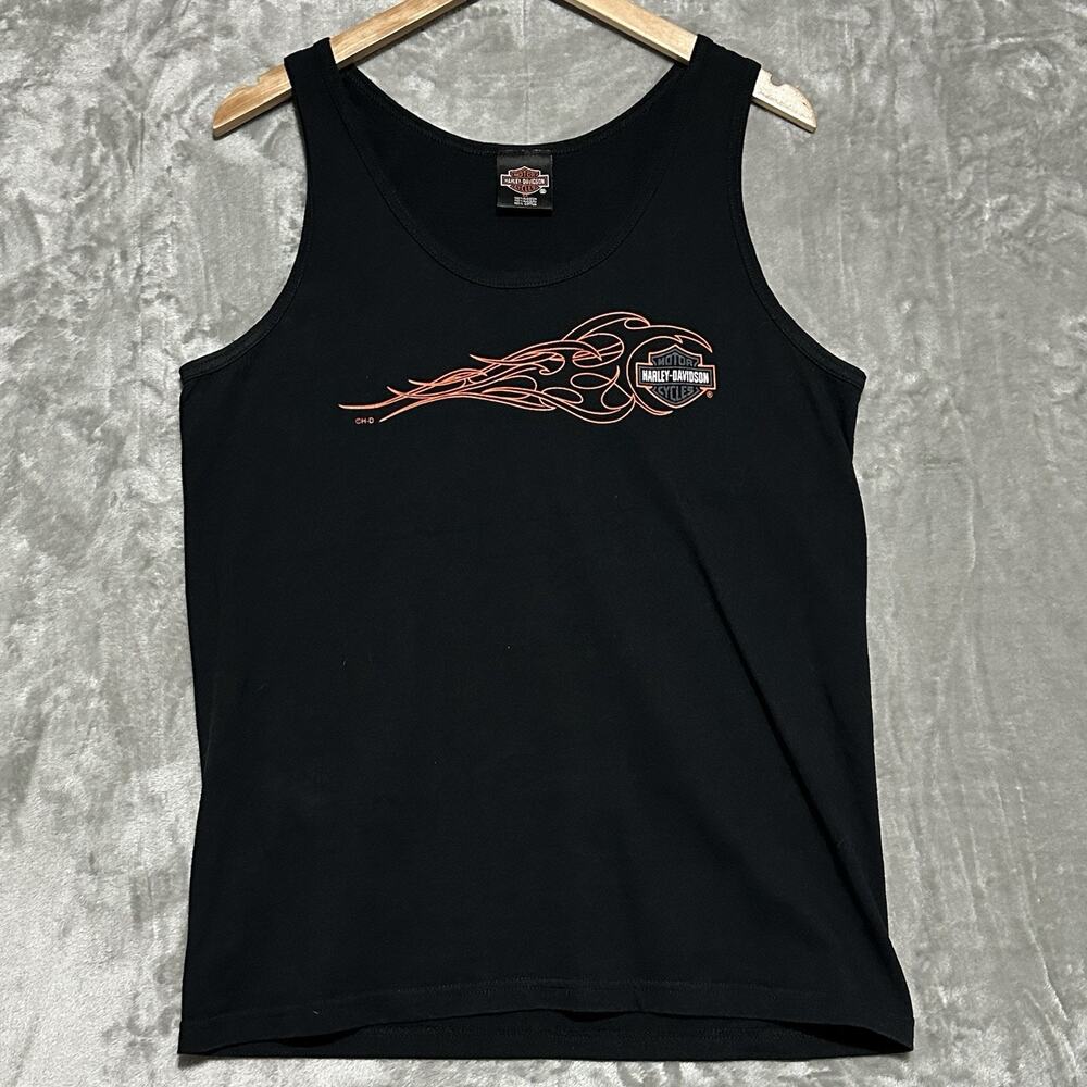 Harley Davidson Tribal Tank Top‎ Mens Size M Black Orange Biker Bar and Shield